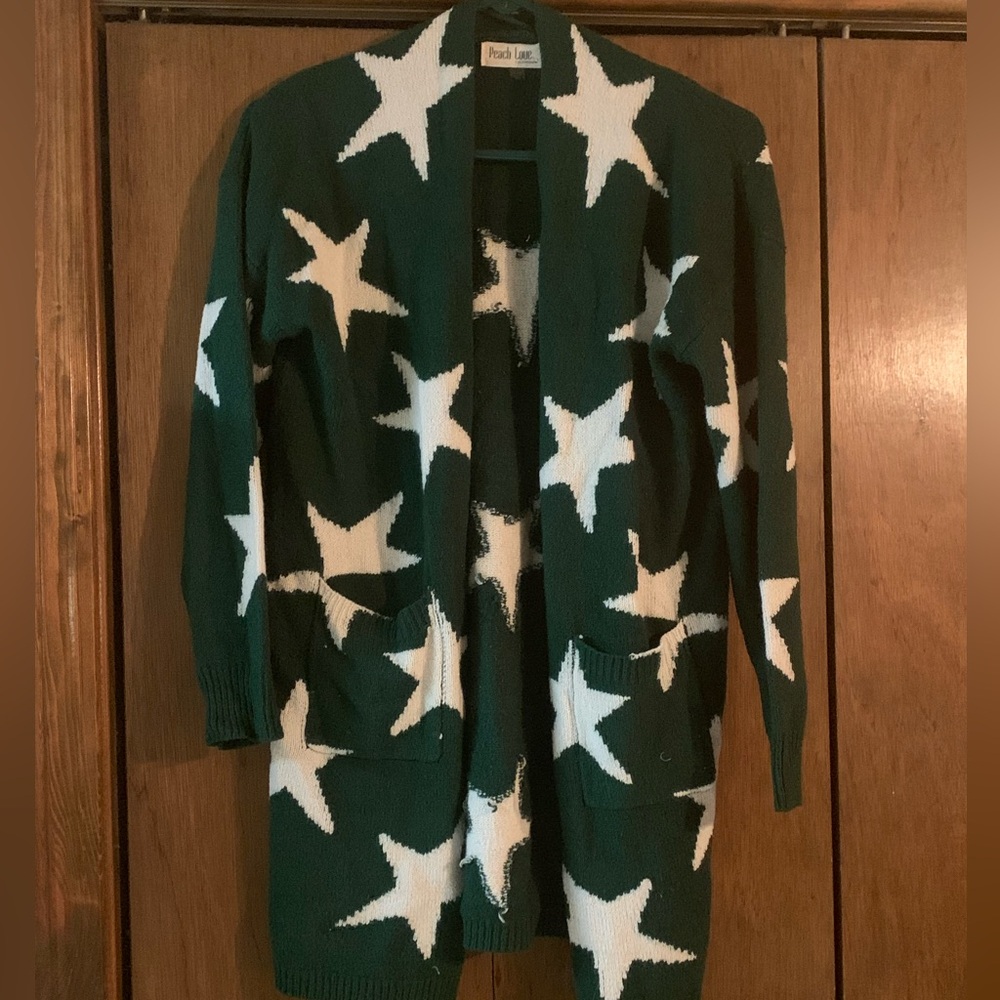 Star Pattern Green Cardigan Sweater